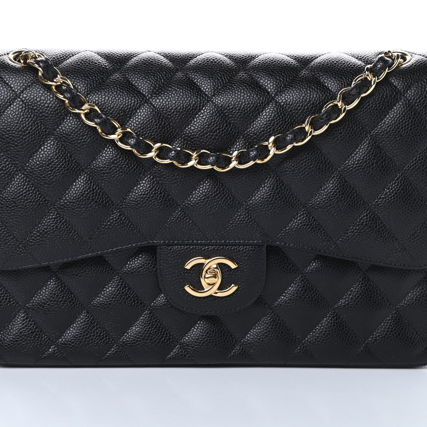 Caviar Quilted Jumbo Double Flap Black
