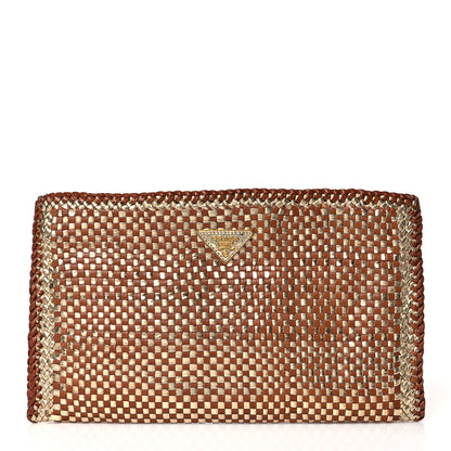 Prada Goatskin Woven Pouch Gold 1 of 10