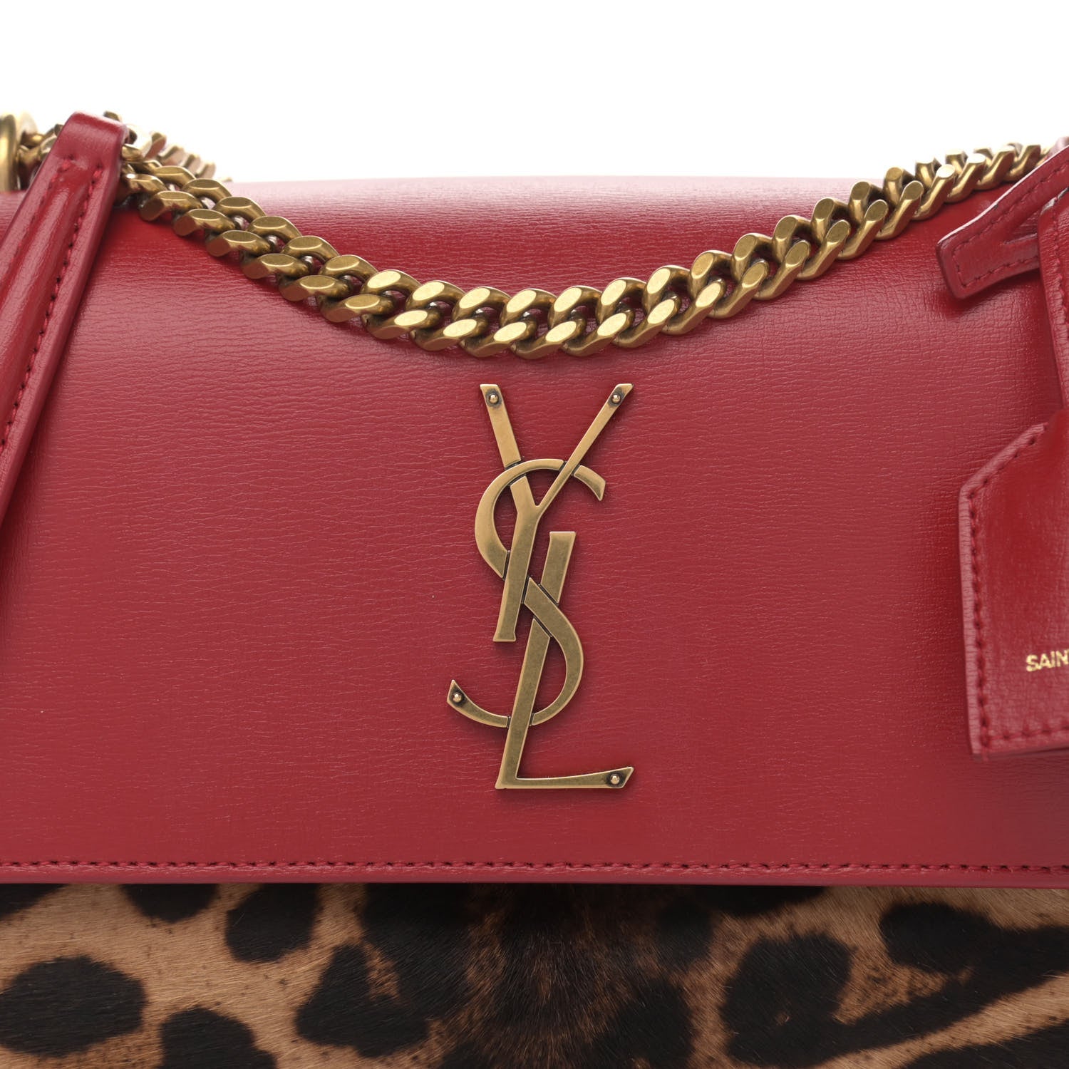 Saint Laurent Pony Hair Calfskin Leopard Print Medium Monogram Sunset Red 9 of 11