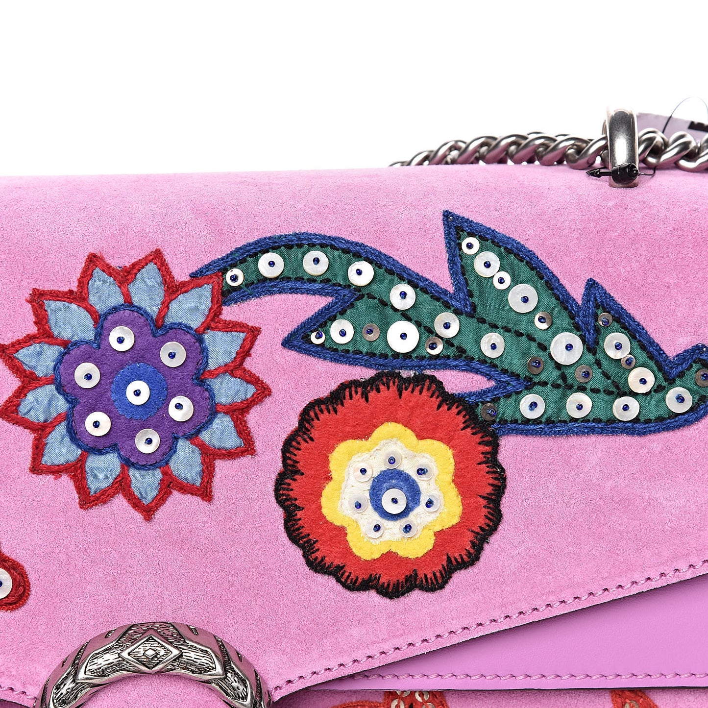 Suede Cudu Embroidered Medium Dionysus Shoulder Bag Candy Mousse Multicolor