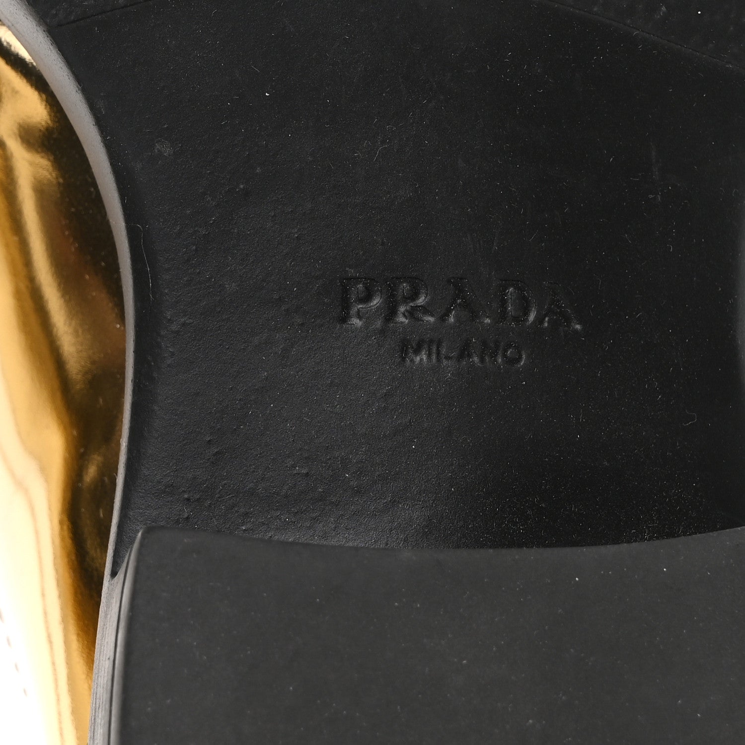 Prada Metallic Brushed Calfskin Metal Triangle Logo 50mm Loafers 39.5 Platino 7 of 8