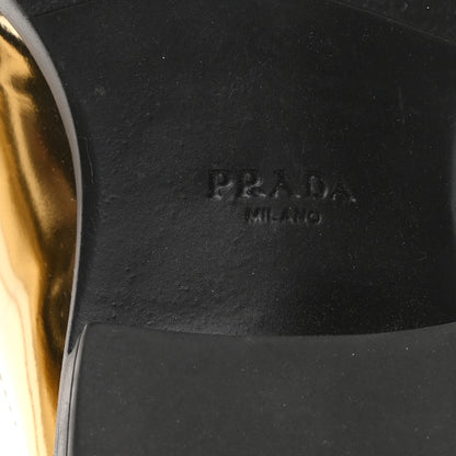 Prada Metallic Brushed Calfskin Metal Triangle Logo 50mm Loafers 39.5 Platino 7 of 8