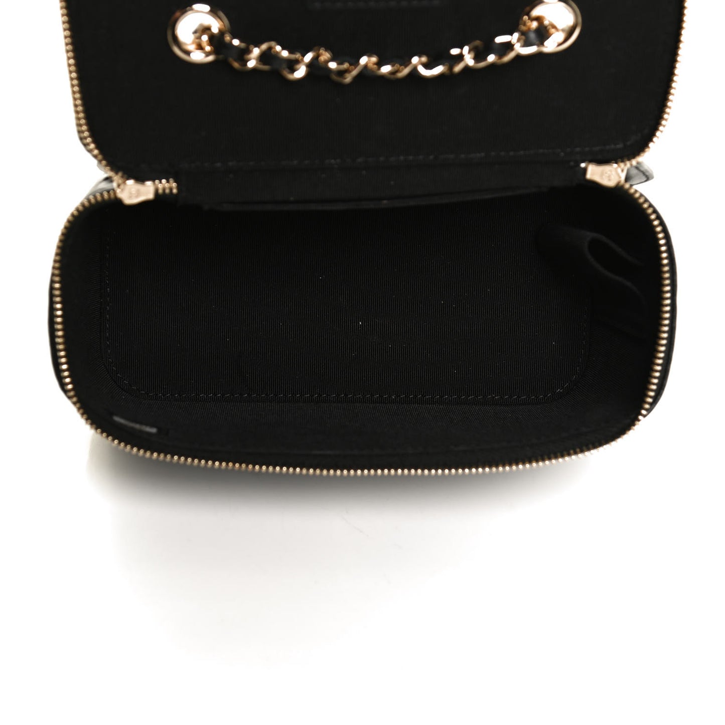 Lambskin Camellia Embossed Small Vanity Case With Chain Black