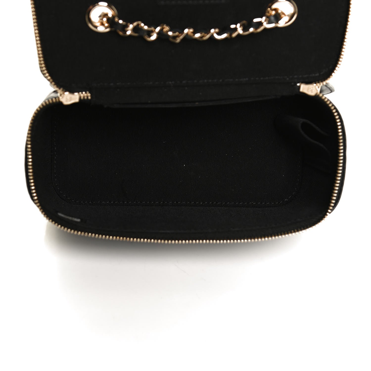 Chanel Lambskin Camellia Embossed Small Vanity Case With Chain Black 9 of 13