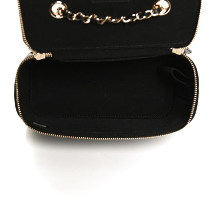 Chanel Lambskin Camellia Embossed Small Vanity Case With Chain Black 9 of 13