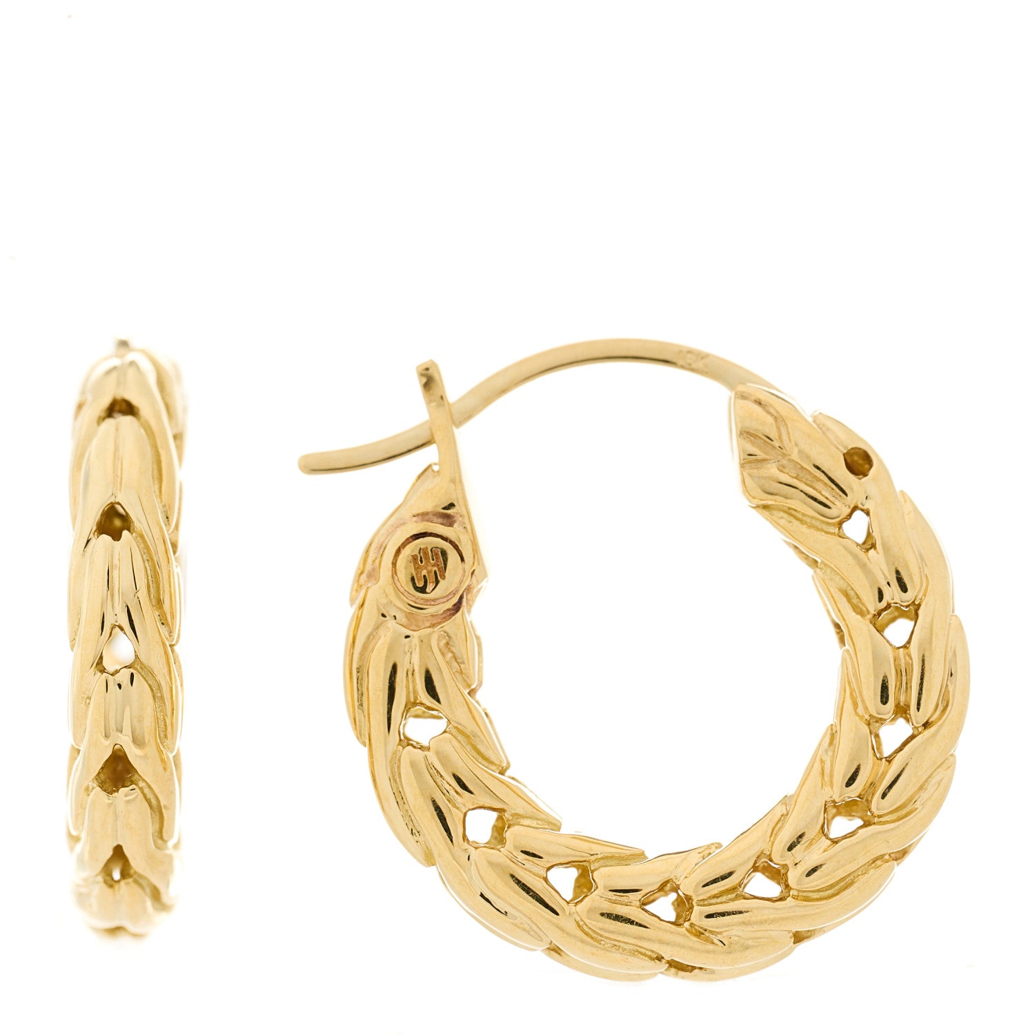 John Hardy 18K Yellow Gold Extra Small Carved Chain Hoop Earrings 1 of 4
