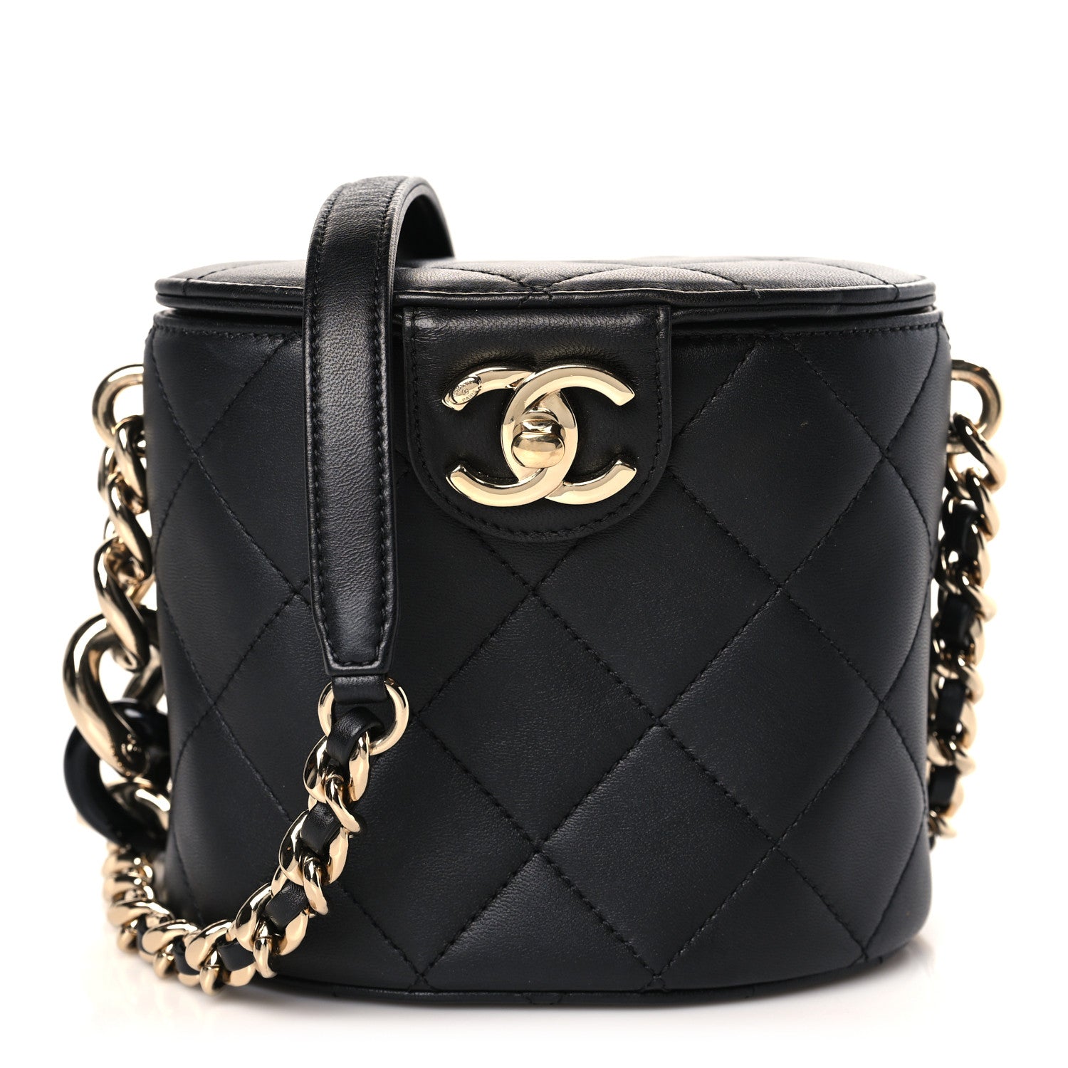 image of CHANEL Lambskin Resin Elegant Chain Vanity Case in the color black by FASHIONPHILE