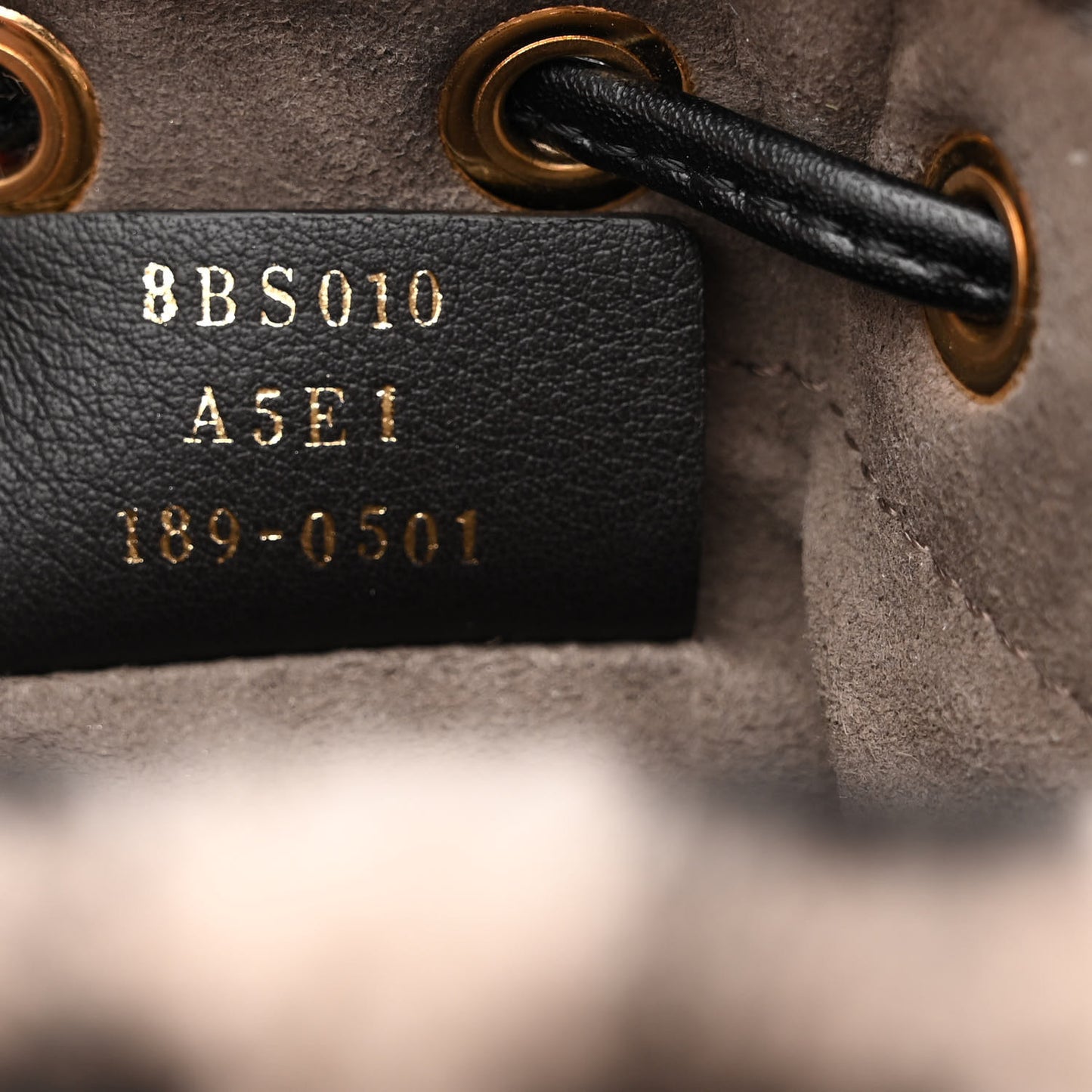 Shearling F is Fendi Macro FF 1974 Diagonal Mini Mon Tresor Bucket Bag Dove Black