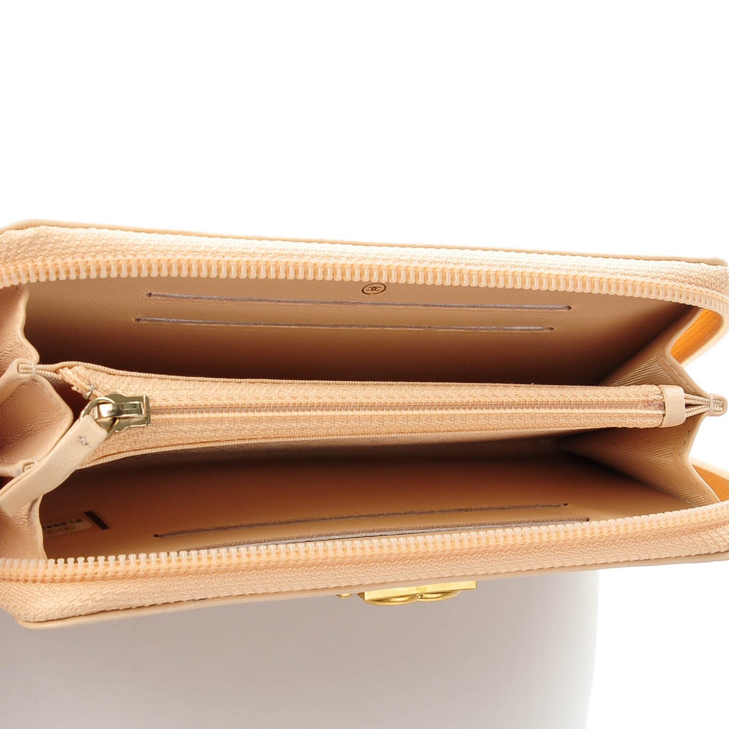 Lambskin Quilted Small Boy Zip Around Wallet Beige