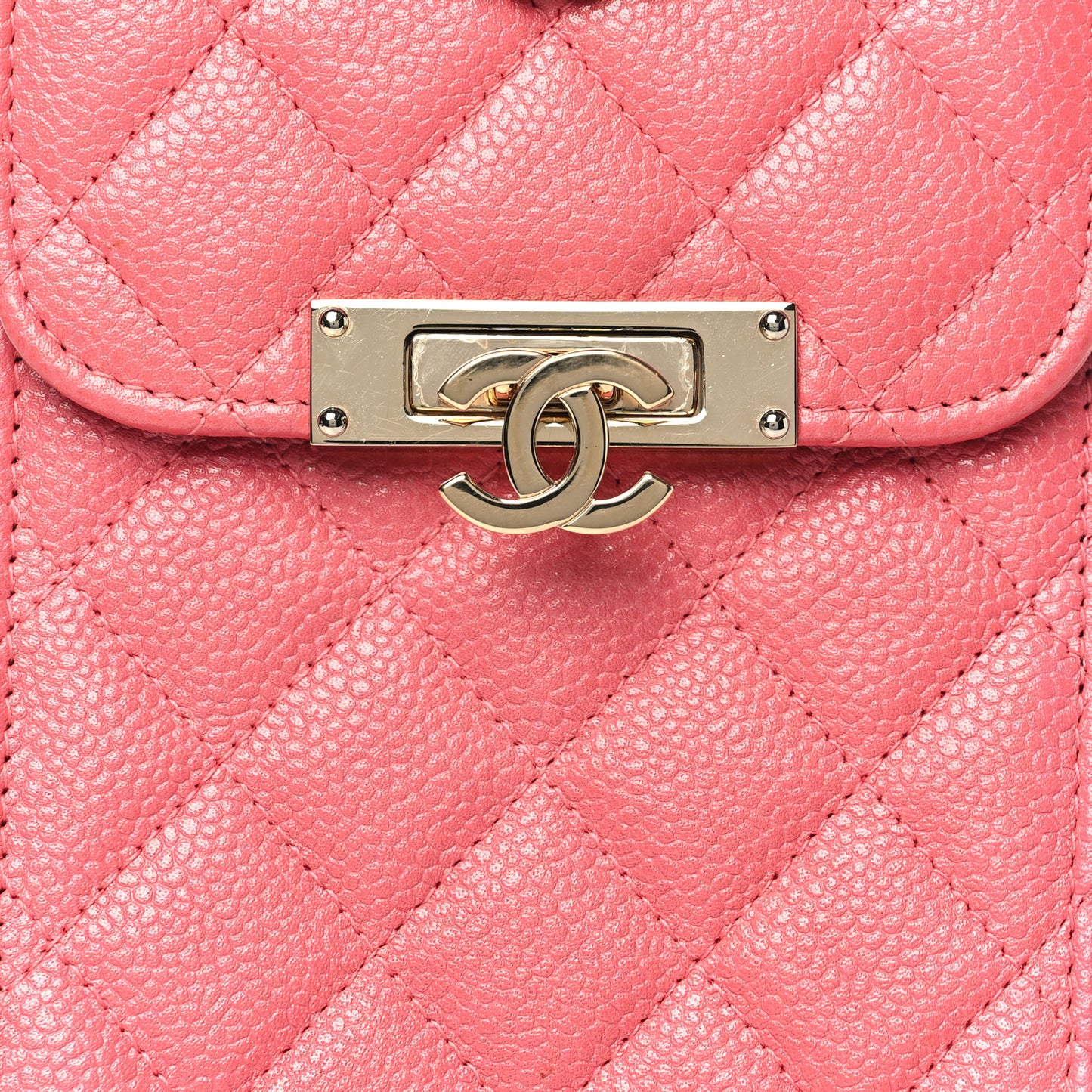 Caviar Quilted Golden Class Phone Holder Pink