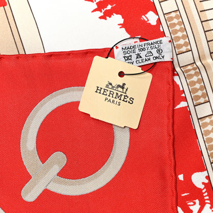 Hermes Silk Les Ponts De Paris Scarf 90 White Rouge 5 of 5