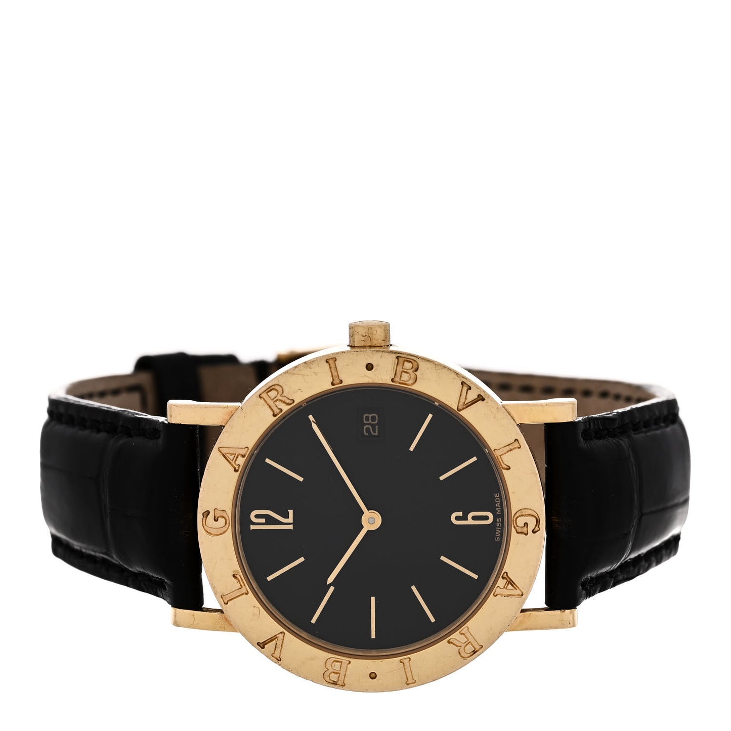 18K Yellow Gold Alligator 33mm Quartz Watch Black
