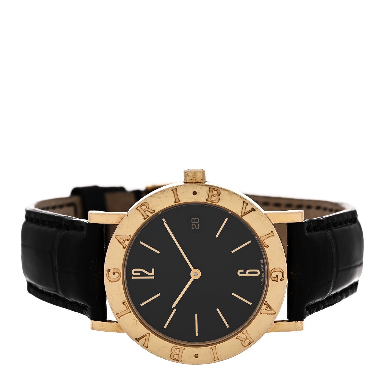Bulgari 18K Yellow Gold Alligator 33mm Quartz Watch Black 2 of 4