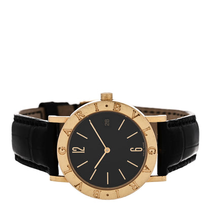Bulgari 18K Yellow Gold Alligator 33mm Quartz Watch Black 2 of 4