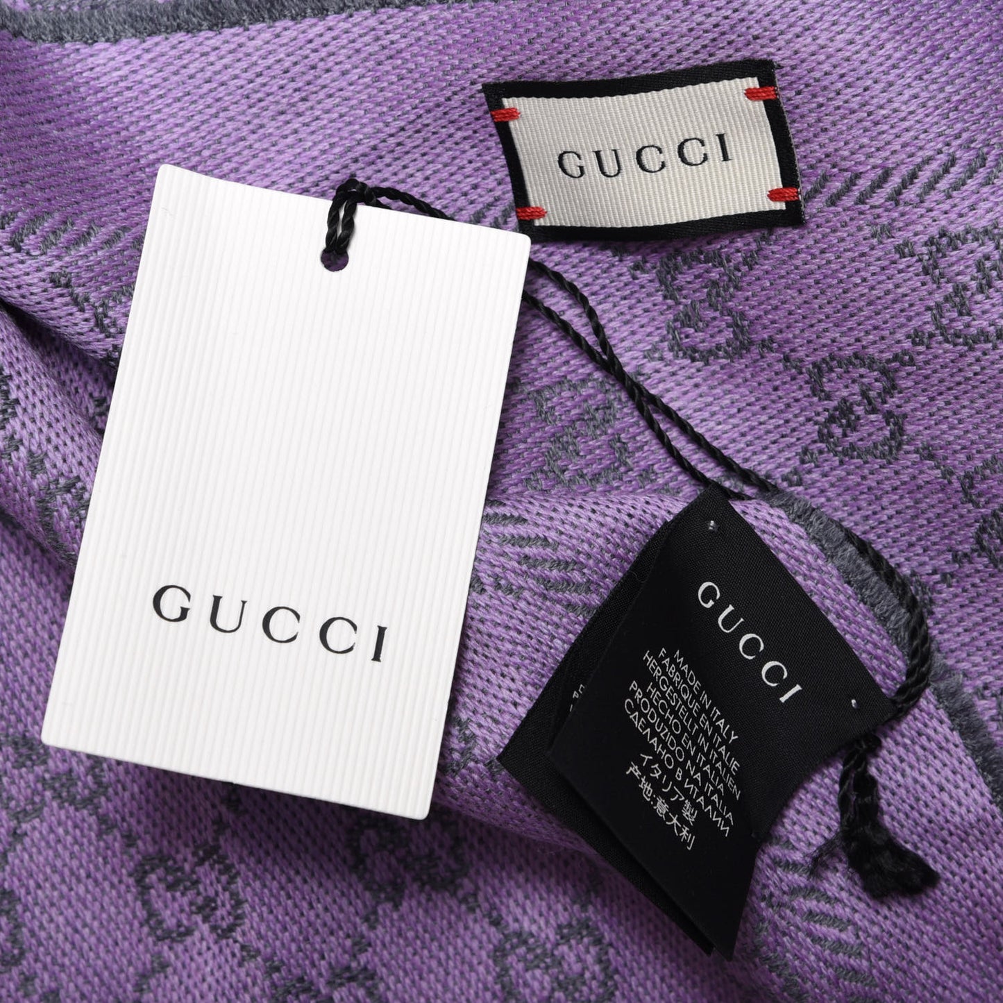 Wool GG Monogram Reversible New Sten Fringe Scarf Flannel Light Purple