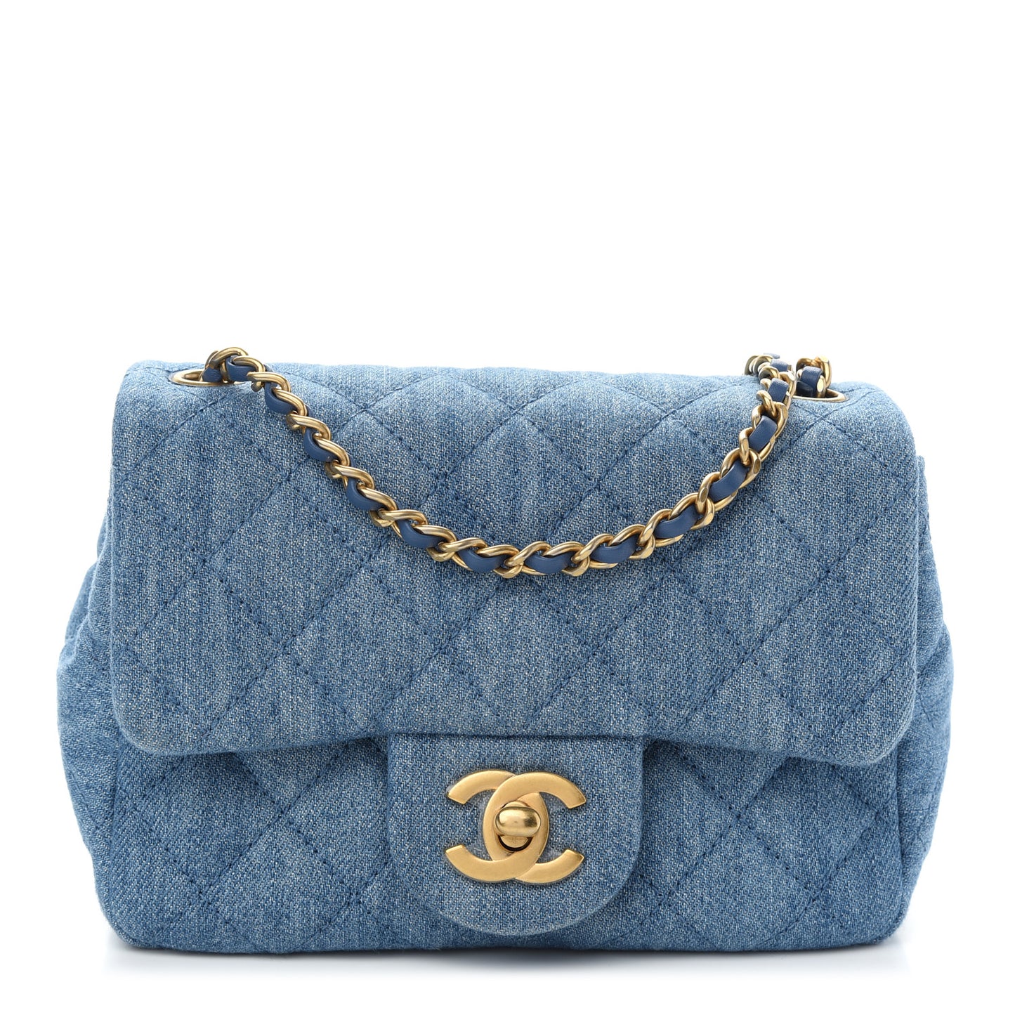 Denim Quilted Mini Pearl Crush Flap Blue