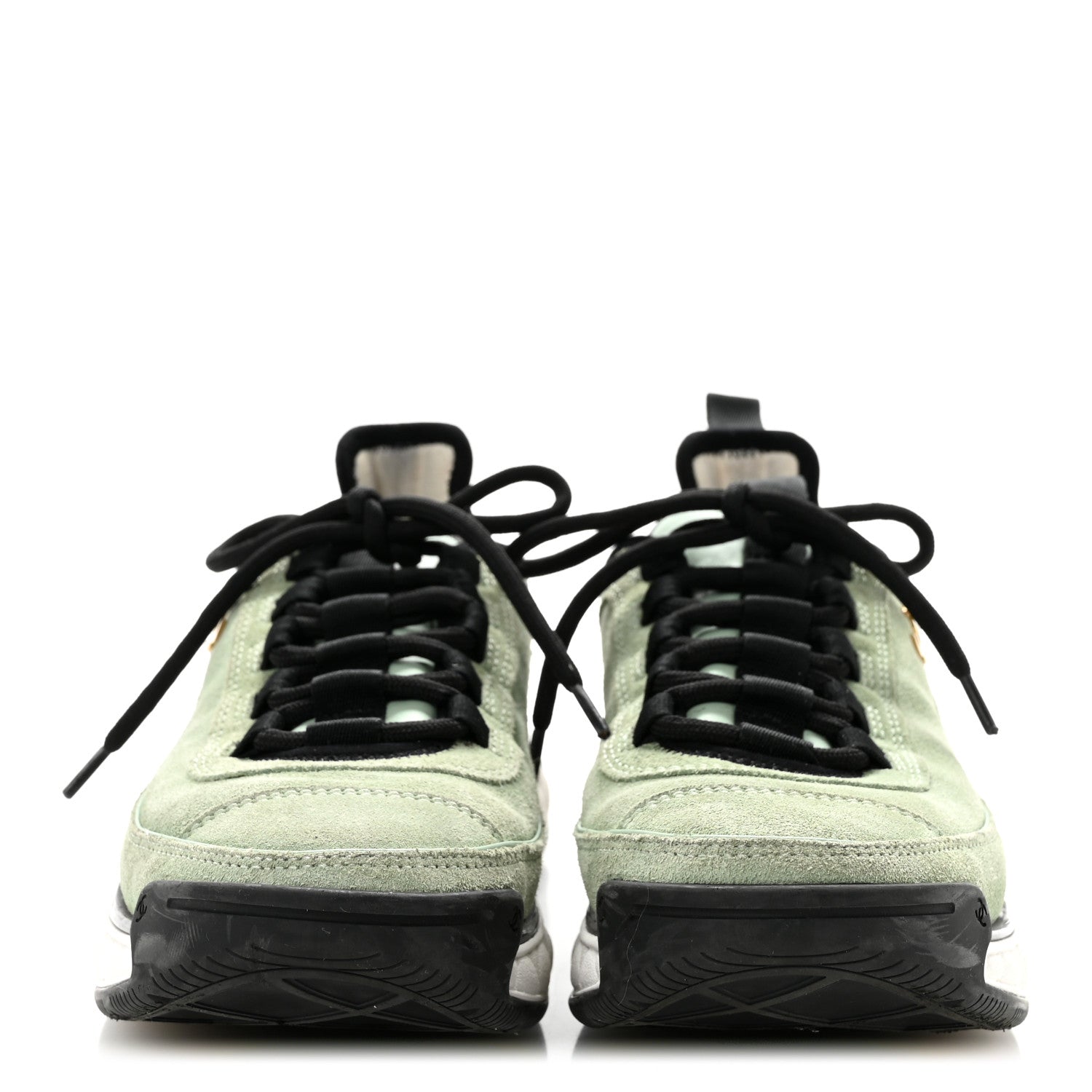 Chanel Suede Calfskin Nylon Grosgrain CC Sneakers 37.5 Light Green 3 of 10