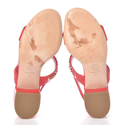 Chanel Lambskin Chain Clover Sandals 38 Red 5 of 10