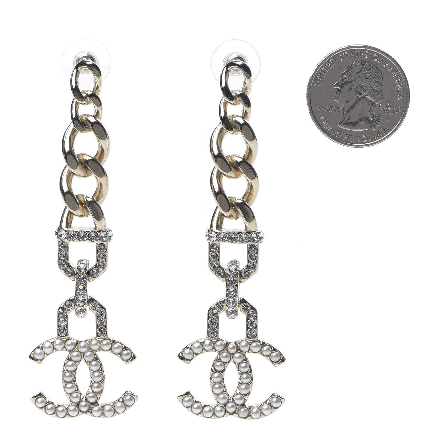 Metal Crystal CC Vendome CC Dangle Earrings Gold
