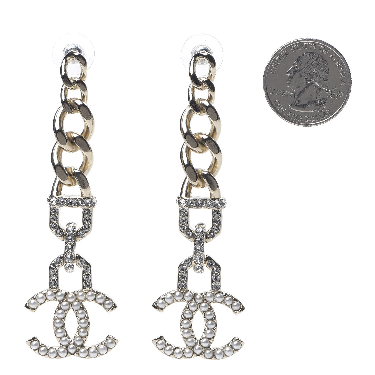 Chanel Metal Crystal CC Vendome CC Dangle Earrings Gold 2 of 5