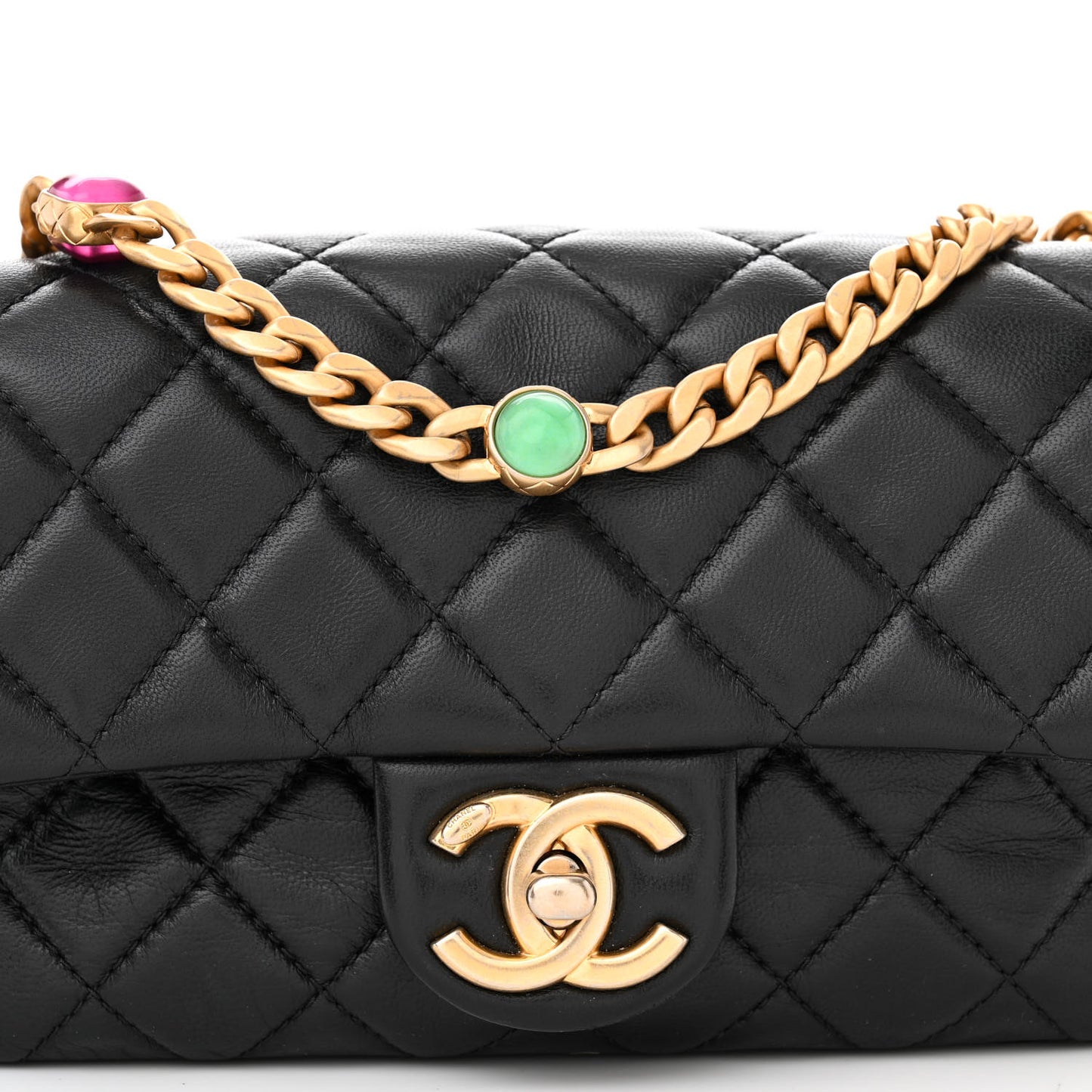 Lambskin Resin Quilted Mini Rectangular Pearl Samba Flap Black