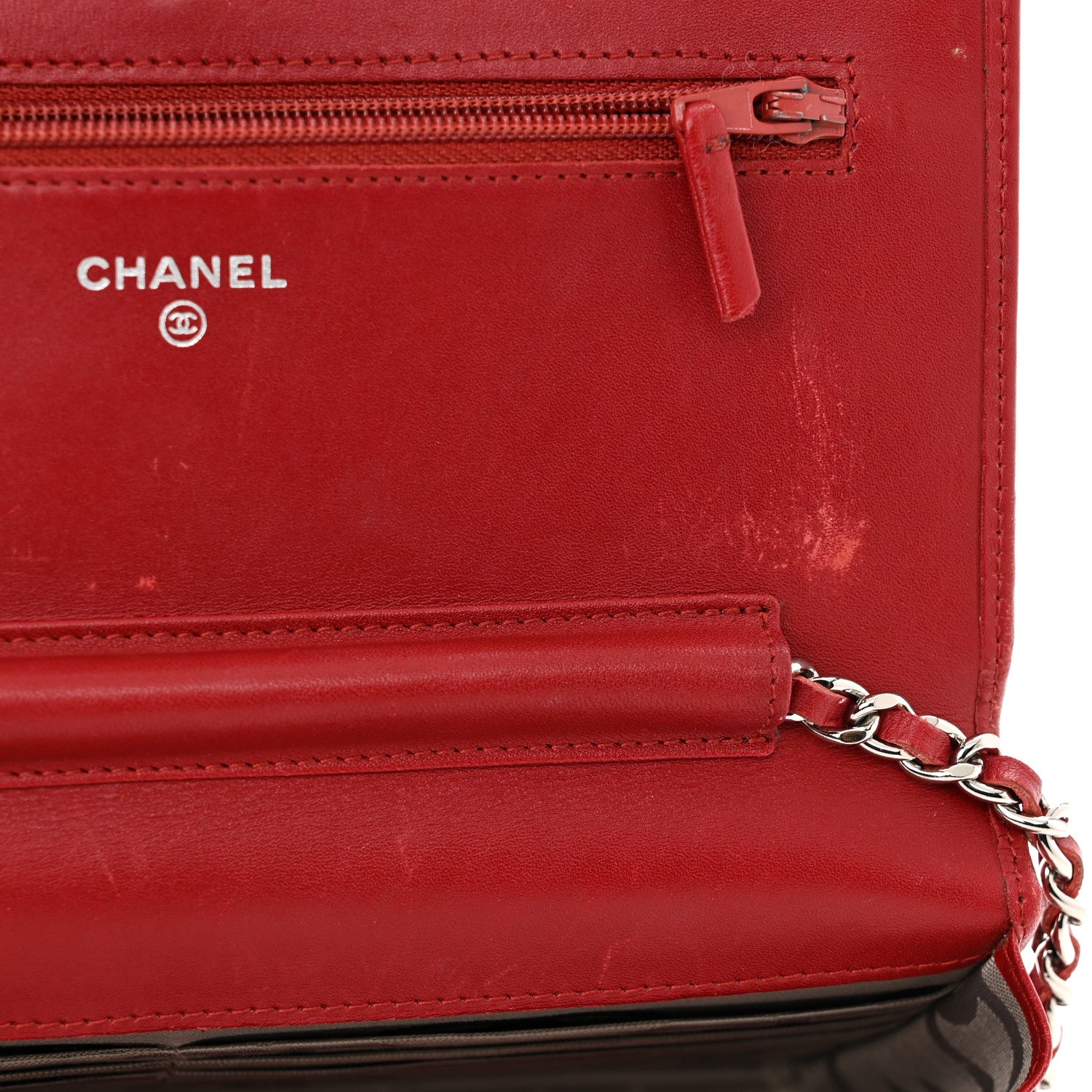 Chanel Calfskin Quilted Cambon Wallet On Chain WOC Red 12 of 13