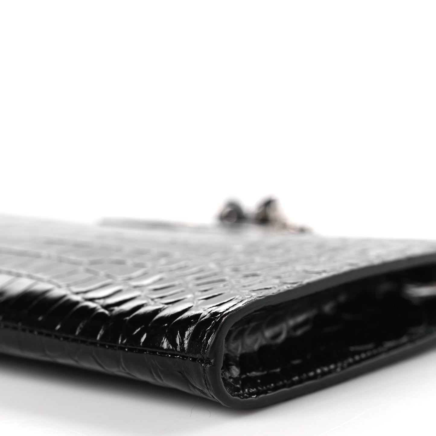 Calfskin Crocodile Embossed Knuckle Flat Clutch Black