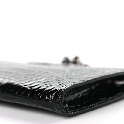 Alexander McQueen Calfskin Crocodile Embossed Knuckle Flat Clutch Black 8 of 9