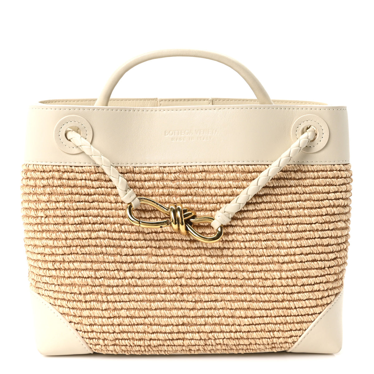 Bottega Veneta Raffia Calfskin Small Andiamo Shoulder Bag Sea Salt Natural 1 of 9