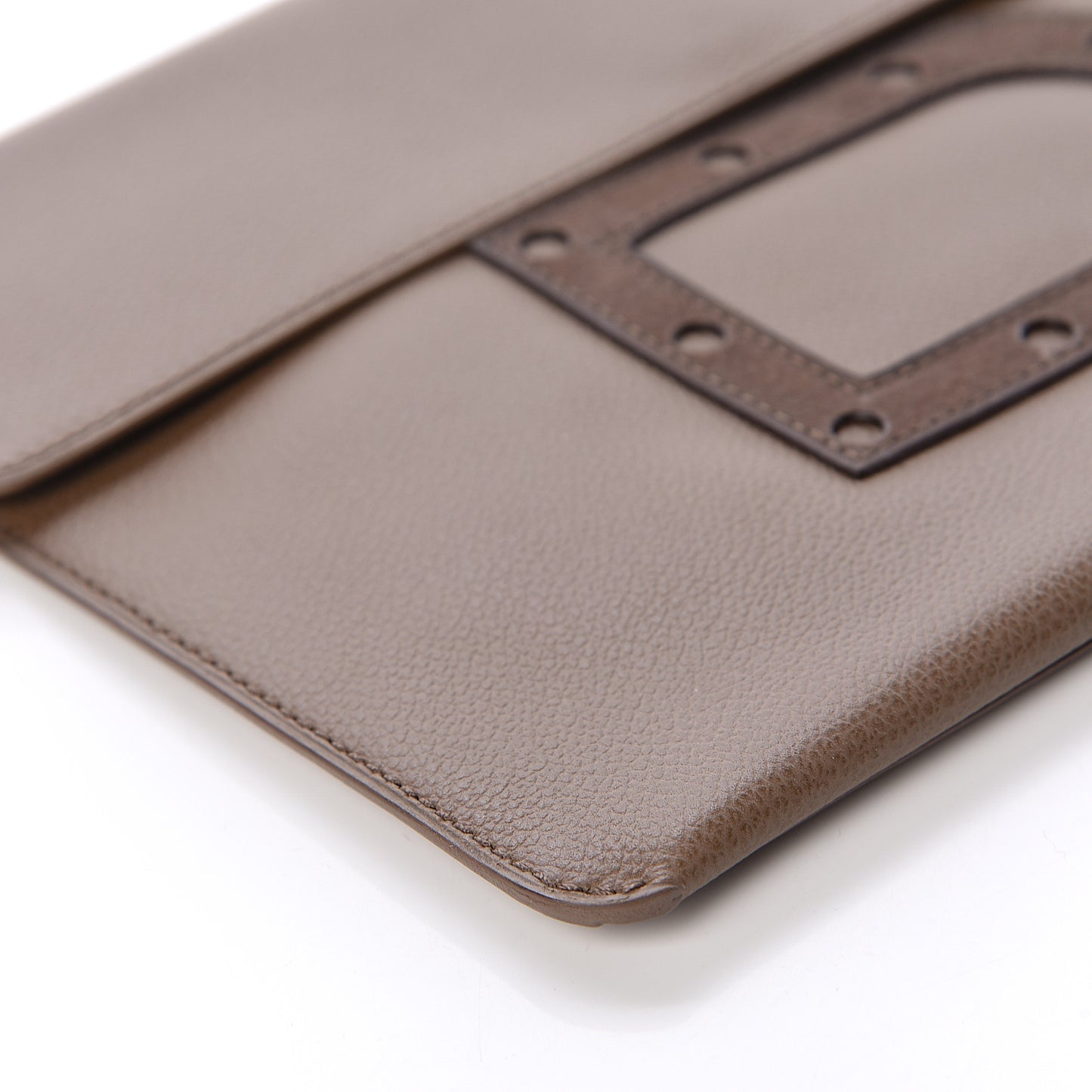 Grained Calfskin D Flat Clutch Brown