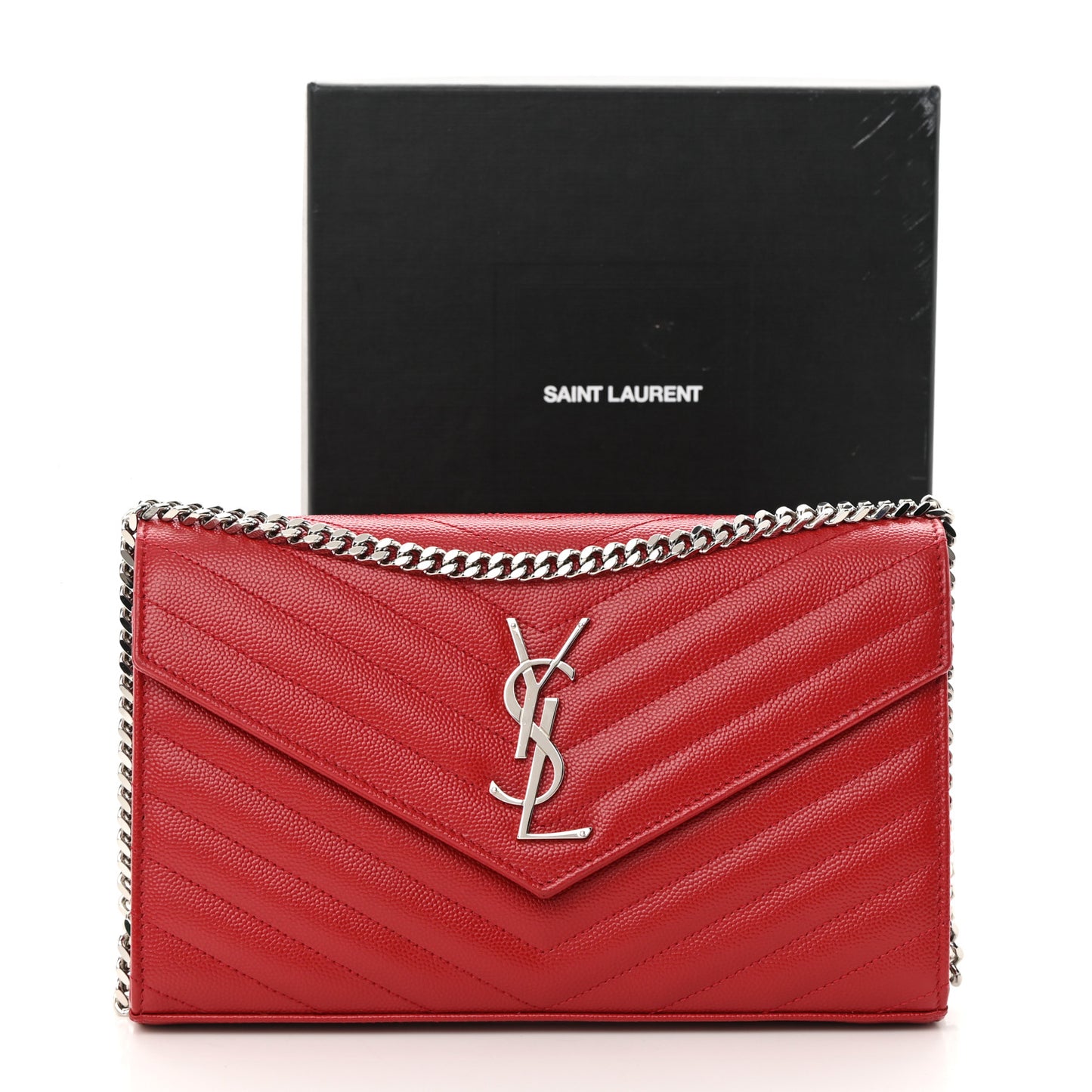 Grain De Poudre Matelasse Chevron Monogram Chain Wallet Red