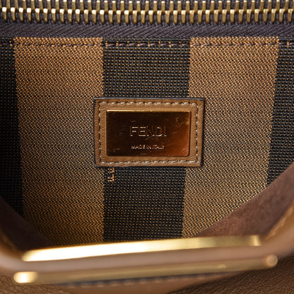 Fendi Vitello Seta Fabric Jacquard Pequin Medium Peekaboo Iconic Satchel Foresta Tobacco 8 of 8