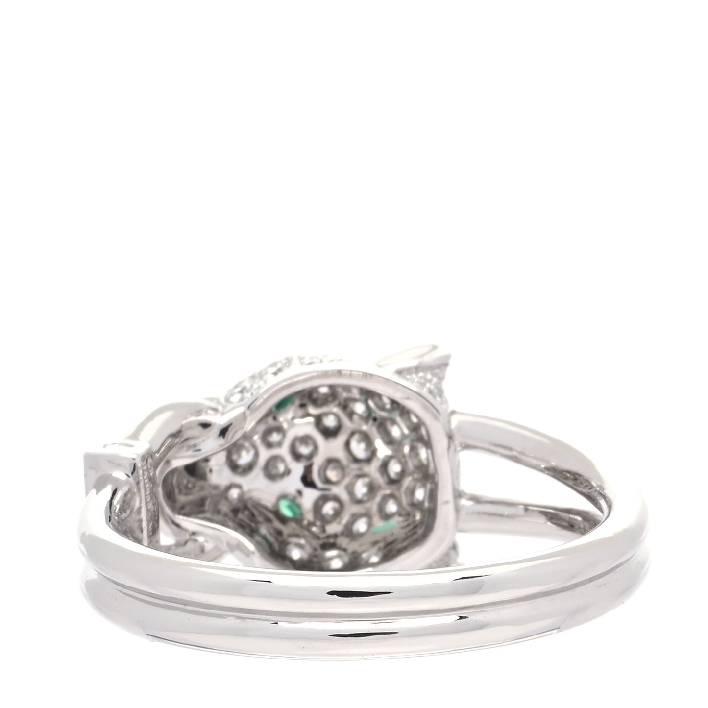18K White Gold Diamond Emerald Black Onyx Panthere de Cartier Ring 62 10