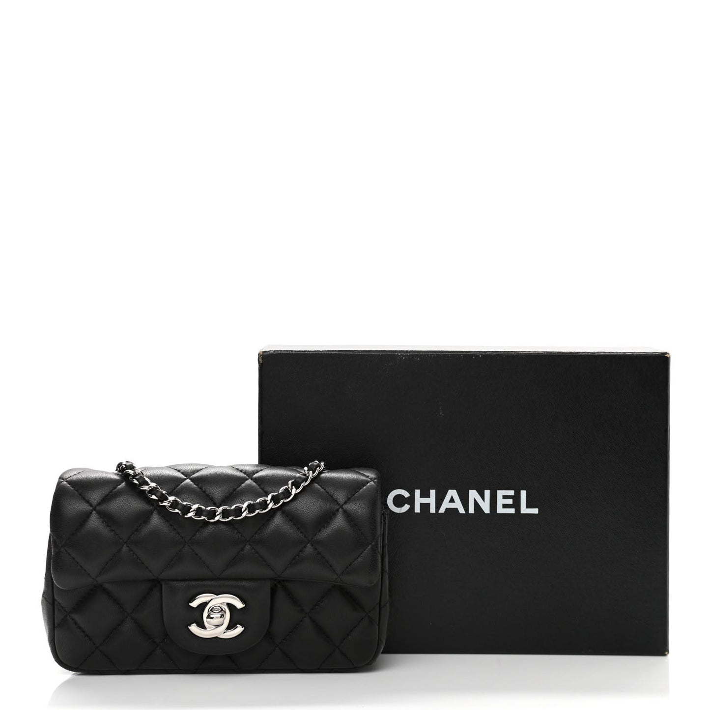 Lambskin Quilted Extra Mini Rectangular Flap Black