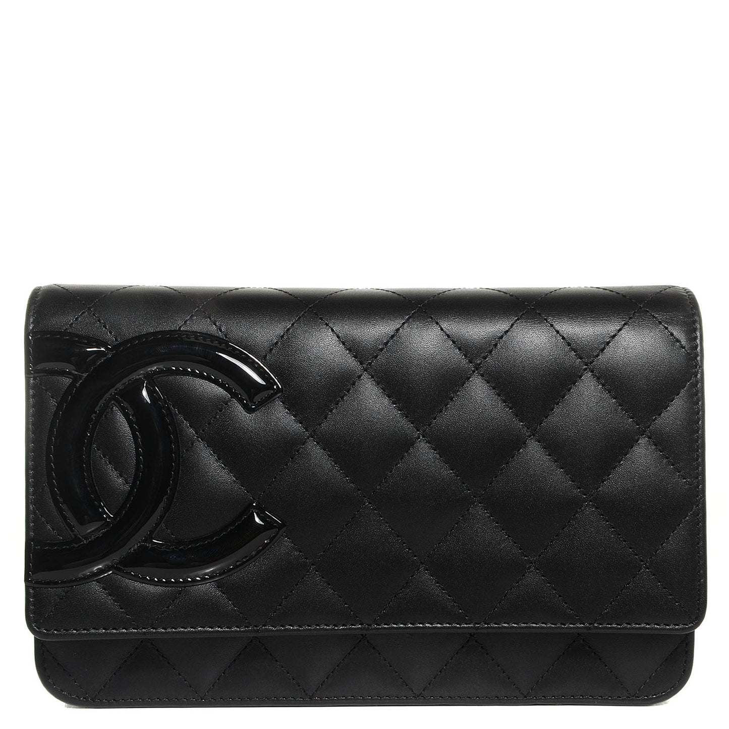 Calfskin Quilted Cambon Wallet On Chain WOC Black
