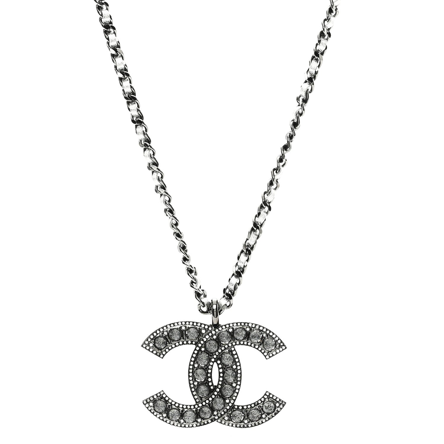 Chanel Ruthenium Crystal Lambskin CC Pendant Necklace Silver 1 of 5