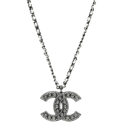 Chanel Ruthenium Crystal Lambskin CC Pendant Necklace Silver 1 of 5