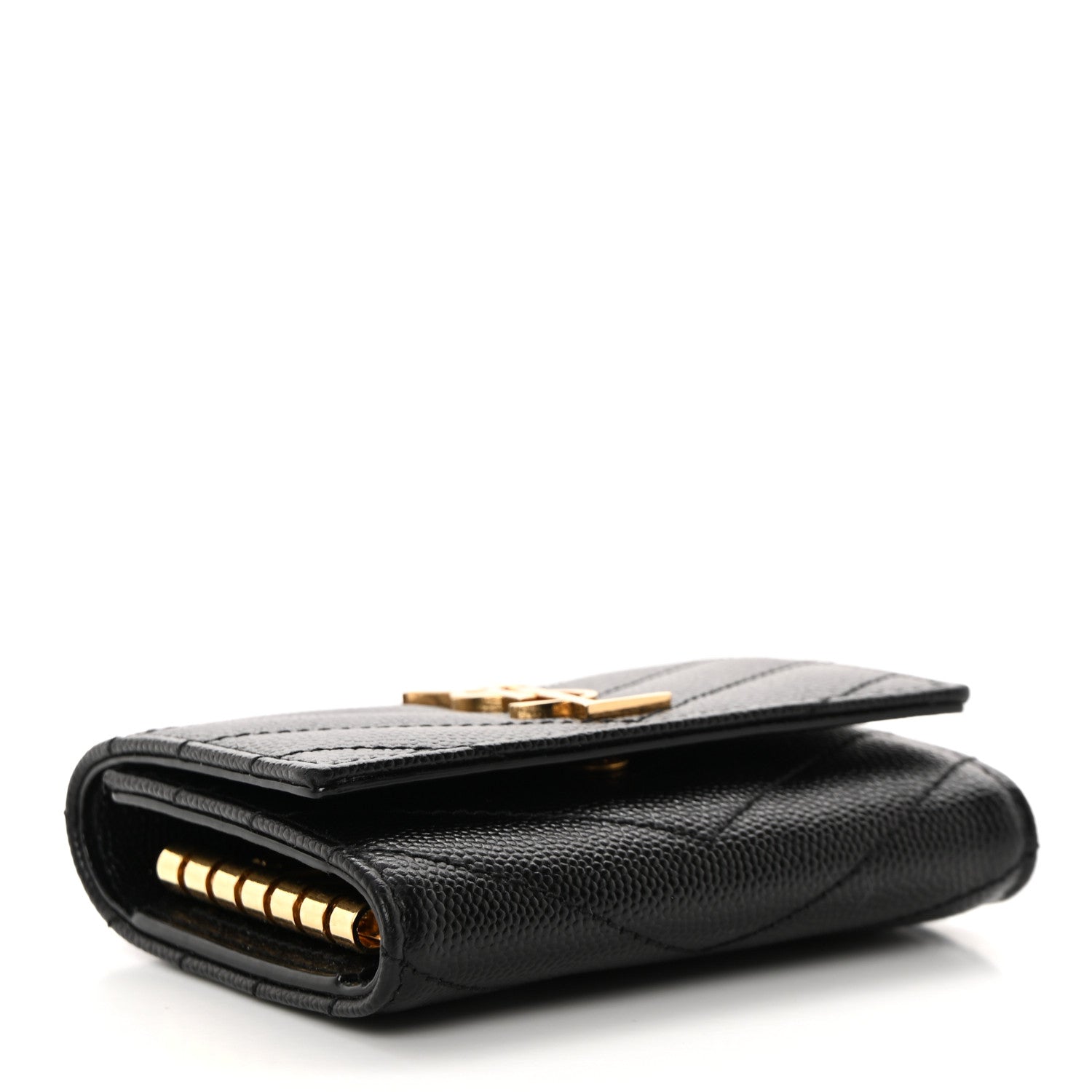 Saint Laurent Grain de Poudre Matelasse Cassandre Monogram Slim Key Case Black 4 of 8