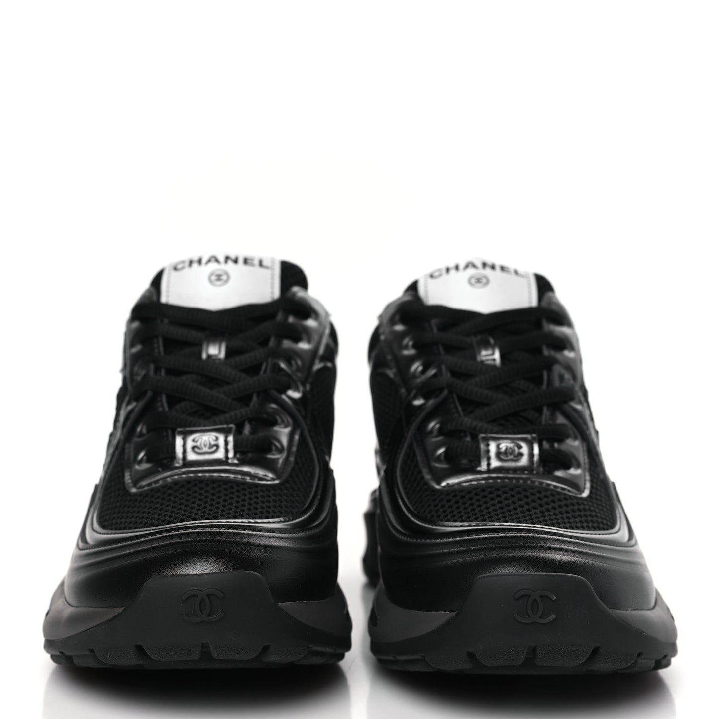 Fabric Laminated Calfskin Stretch CC Womens Sneakers 36.5 Black