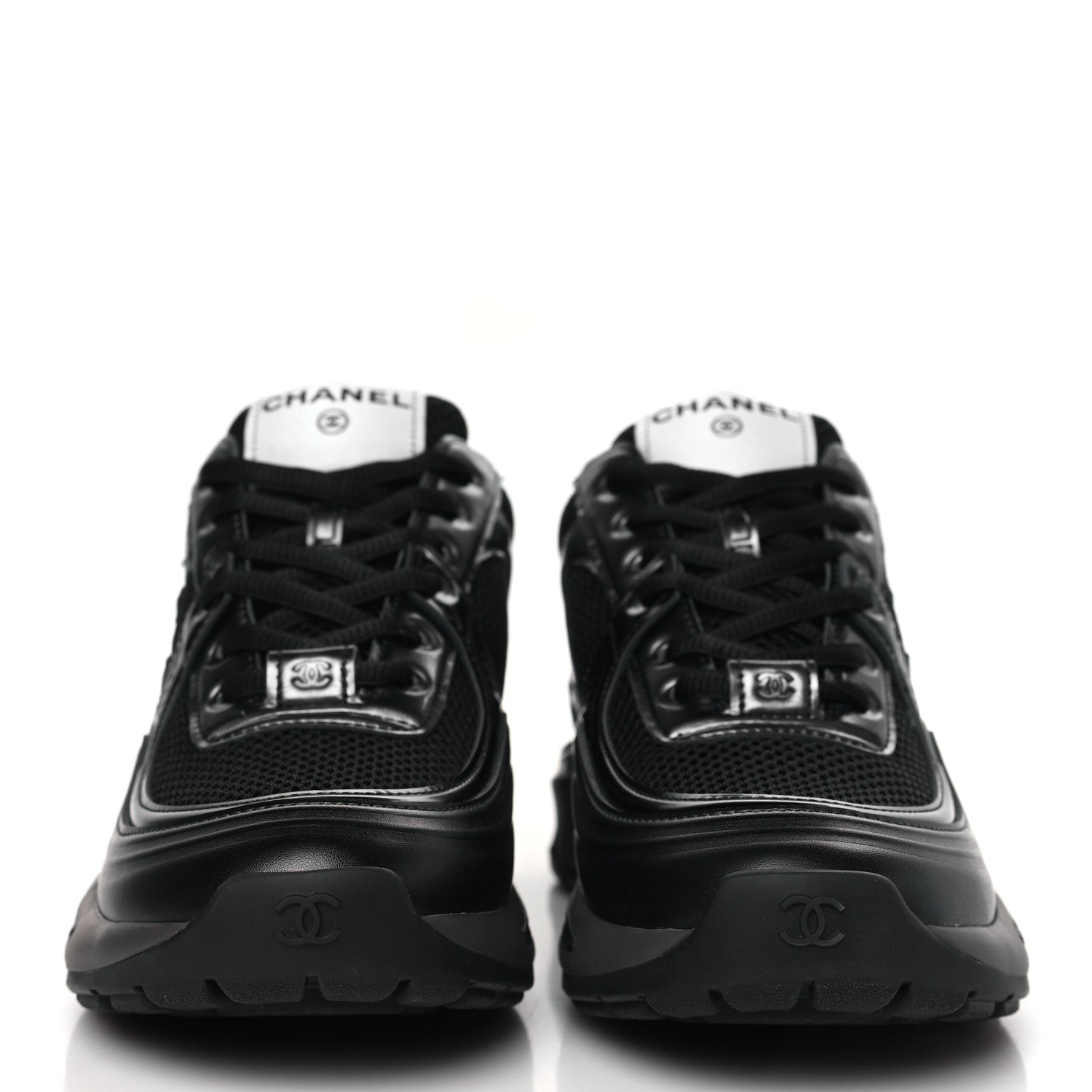 Chanel Fabric Laminated Calfskin Stretch CC Womens Sneakers 36.5 Black 2 of 9