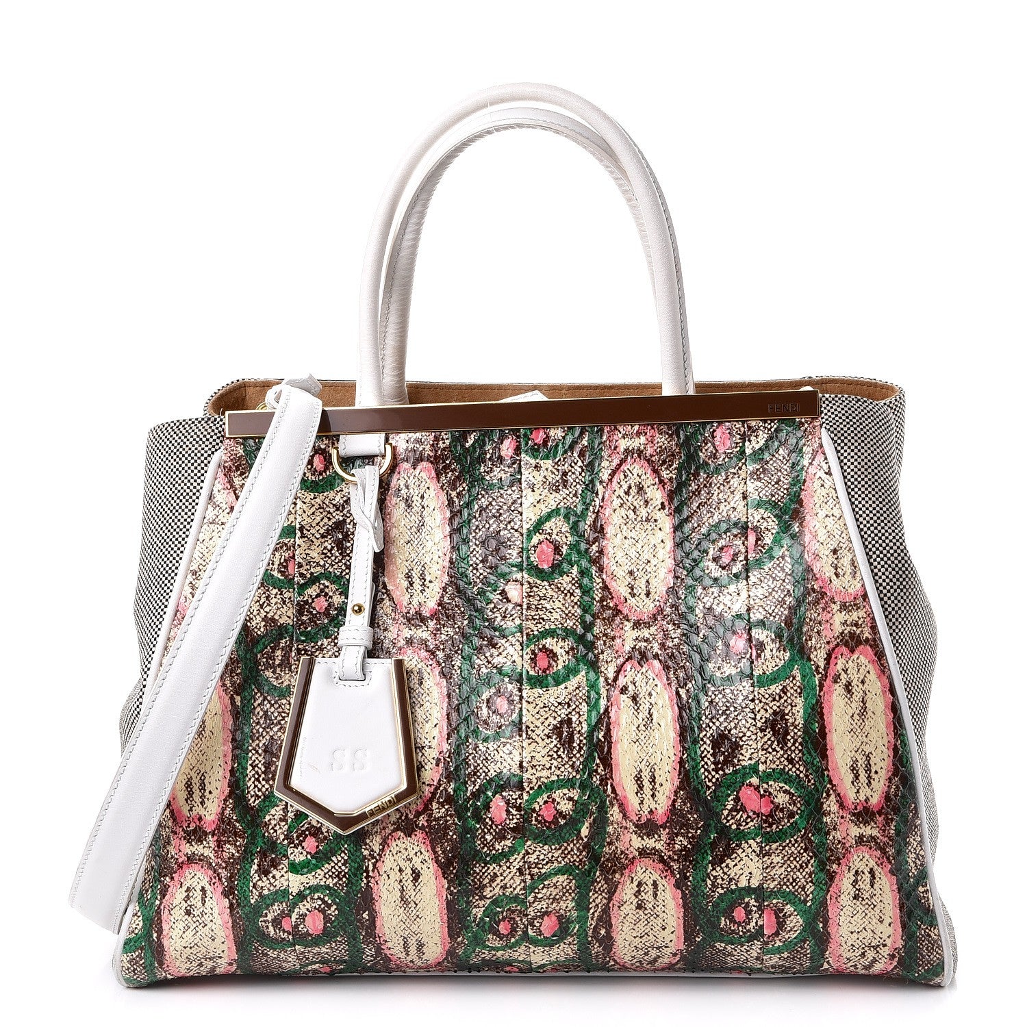 Fendi Snakeskin Canvas Medium 2Jours Tote Giada Rosa 1 of 15