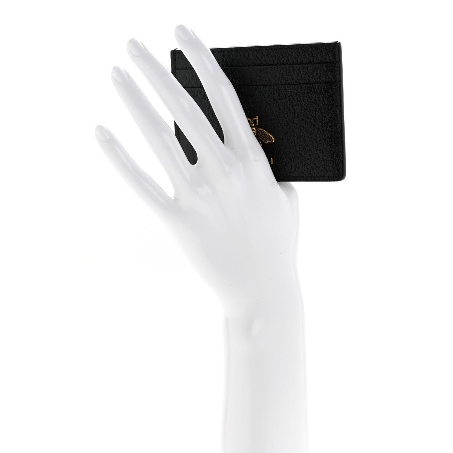Gucci Pebbled Calfskin Animalier Card Holder Black 2 of 7