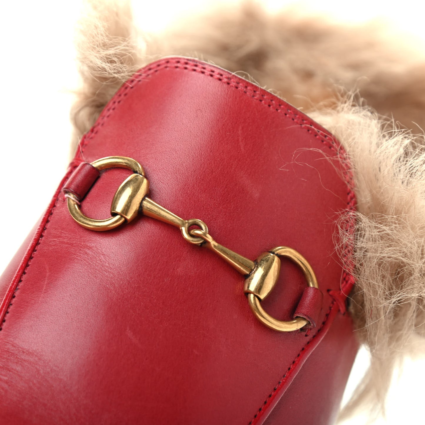Betis Glamour Calfskin Fur Womens Princetown Slippers 35 Hibiscus Red Naturale