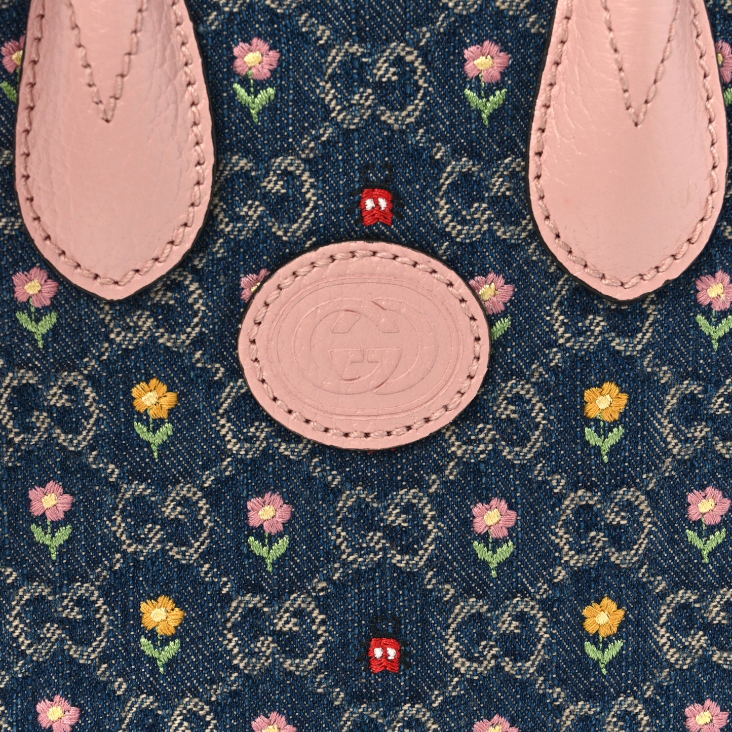 Denim Dollar Calfskin GG Monogram Mini Retro Interlocking G Tote Bag Blue Tea Multicolor Powder Pink