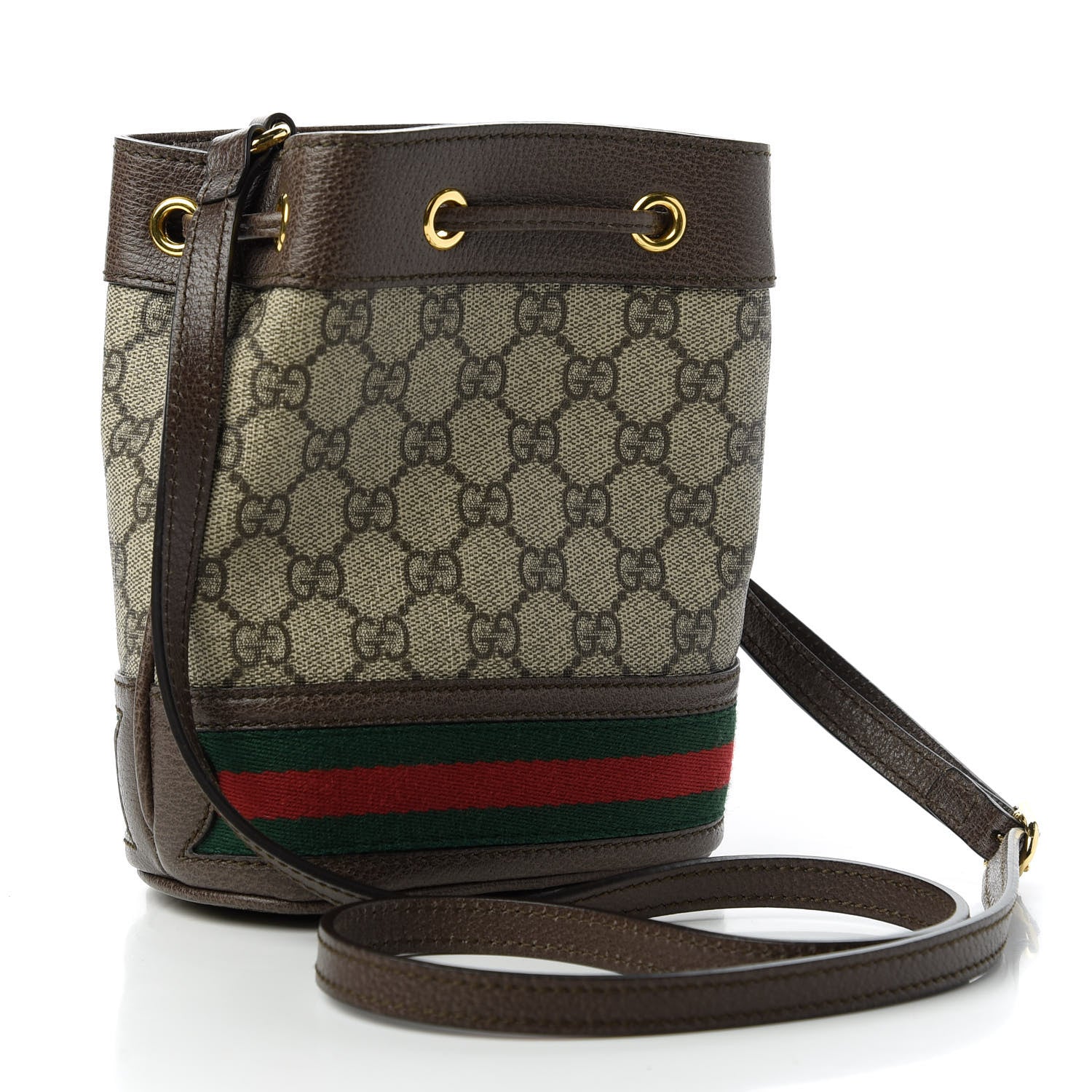 Gucci GG Supreme Monogram Web Mini Ophidia Bucket Bag Brown 3 of 10