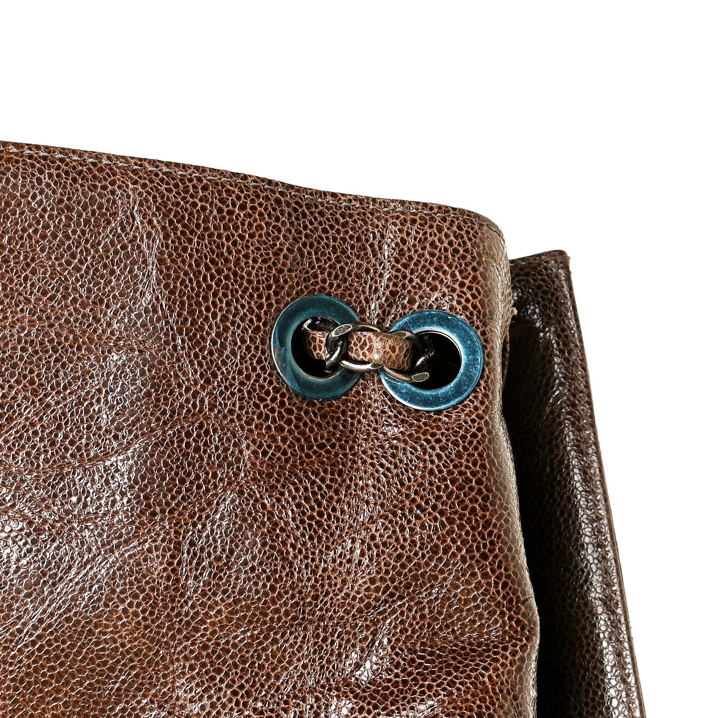 Crumpled Grained Calfskin Jumbo CC Crave Flap Brown