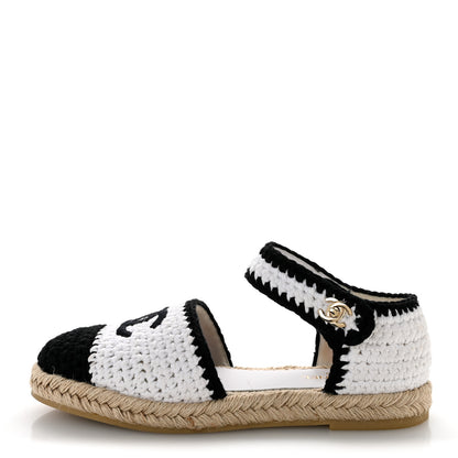 Chanel Braided Knit Cap Toe CC Ankle Strap Espadrilles 39 White Black 1 of 12
