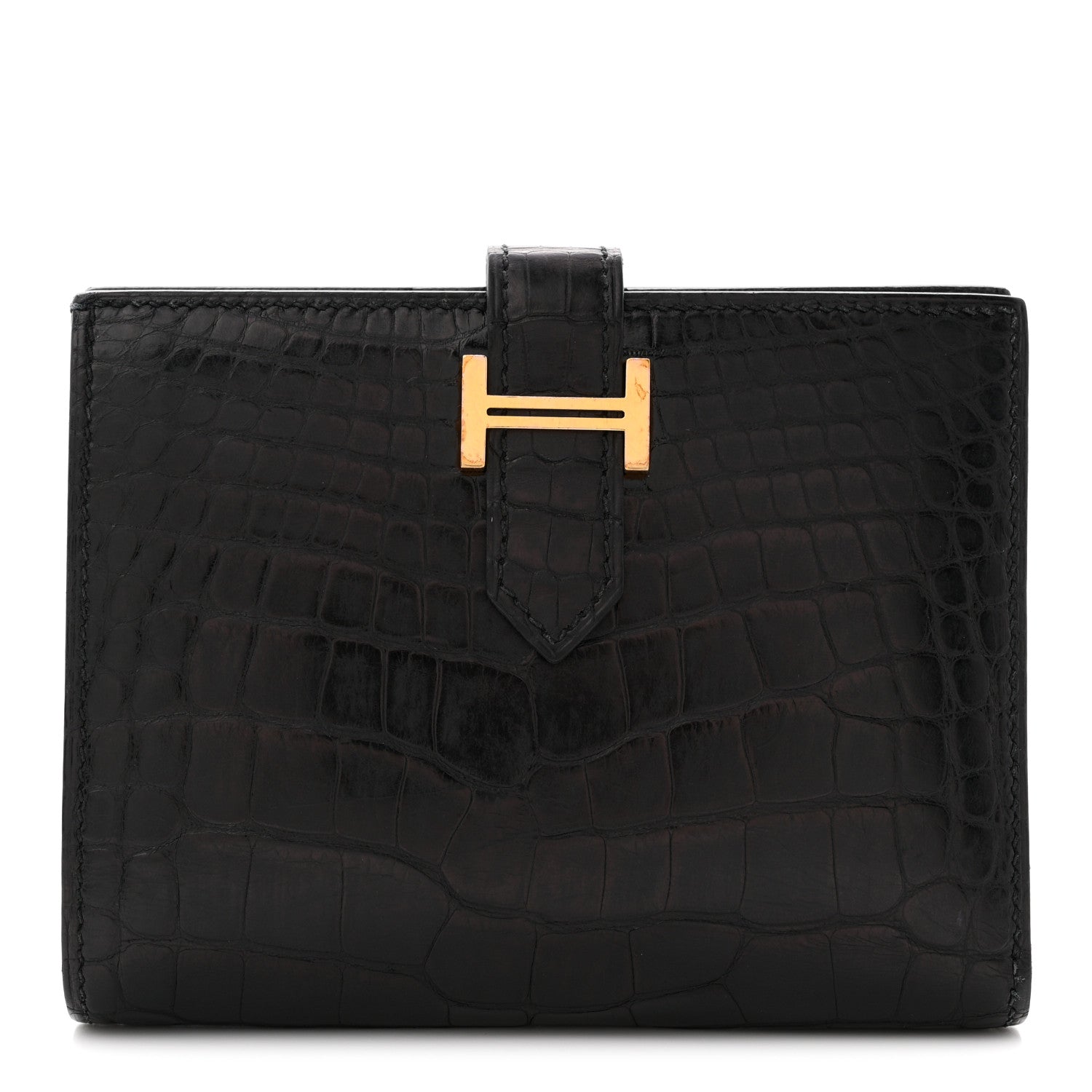 Hermes Matte Alligator Bearn Compact Wallet Black 1 of 9
