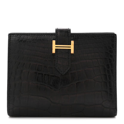 Hermes Matte Alligator Bearn Compact Wallet Black 1 of 9