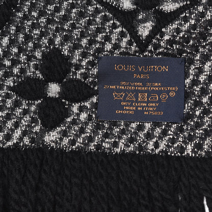 Louis Vuitton Wool Silk Logomania Shine Scarf Black 4 of 4